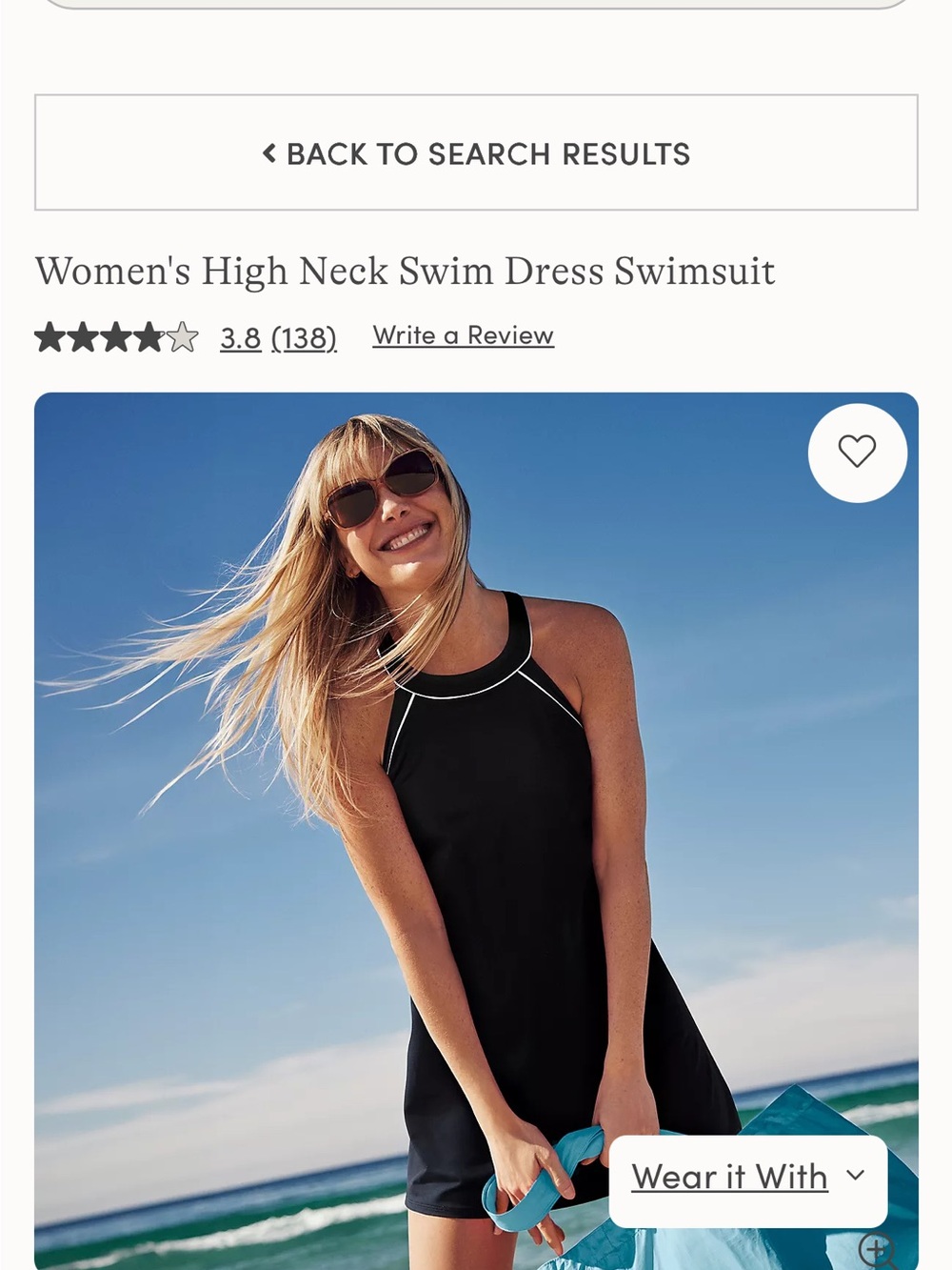 Land’s End High Neck Black Swim Dress with Contrast Piping Size 6p